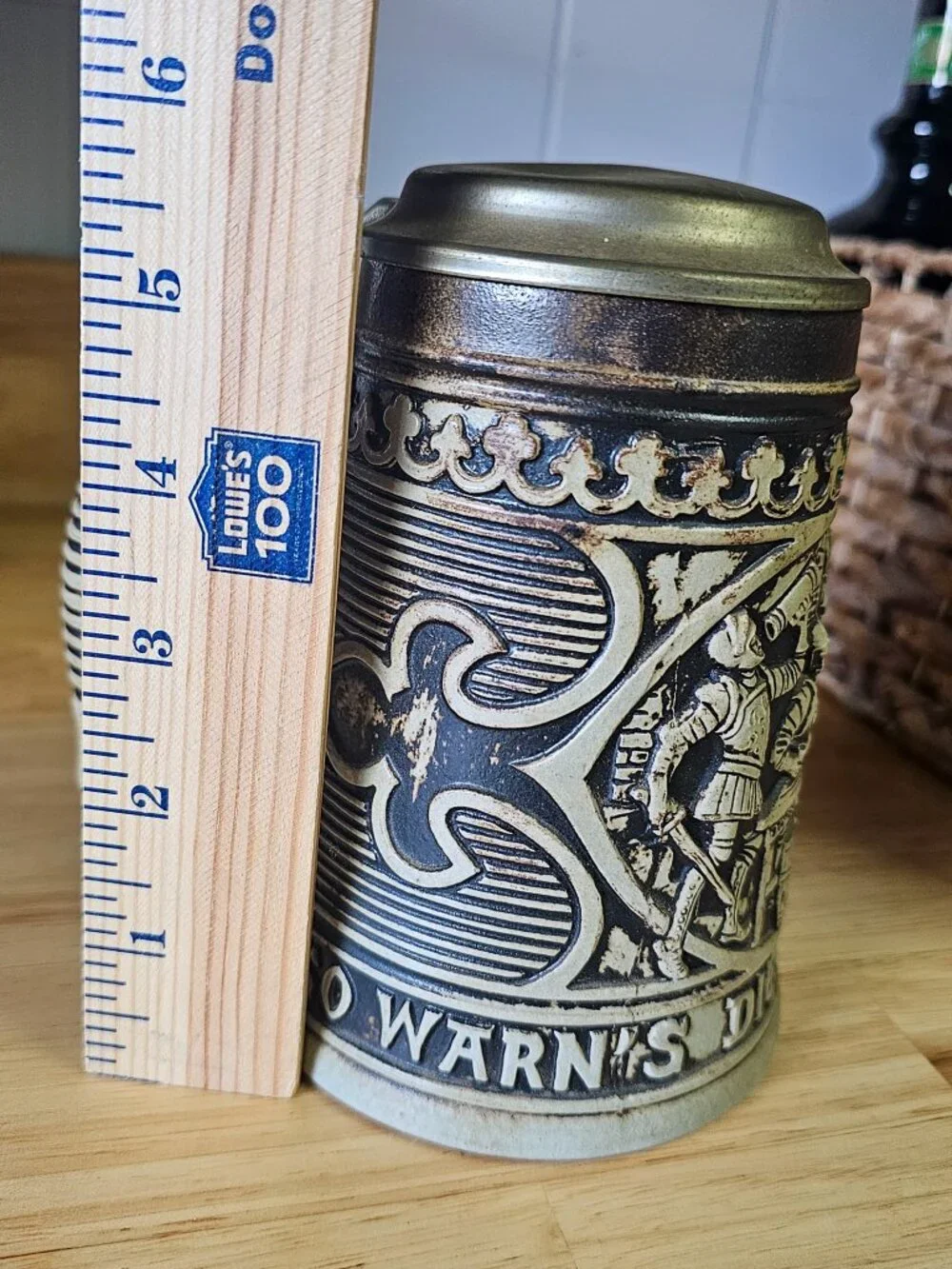 Vtg Gerz German Salt Glaze Stoneware Lidded Beer Stein Knighthood Pewter Lid